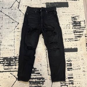 American eagle black distressed mom jeans